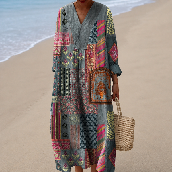 Vestido Gris y Rosa de Retales Bohemios