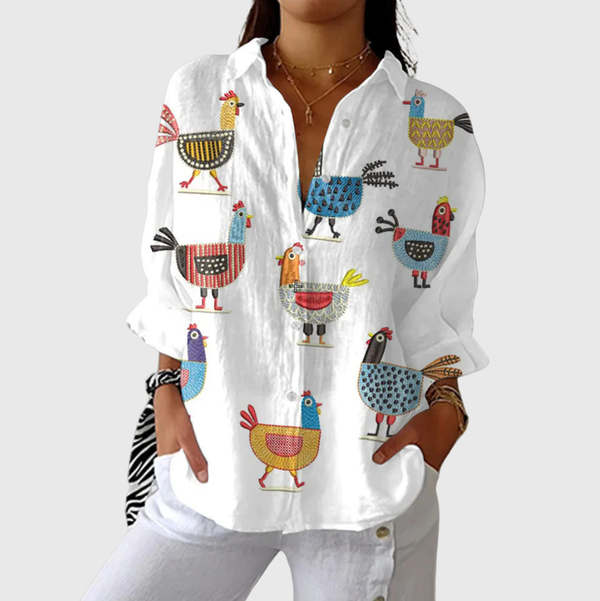 Blusa Blanca de Gallinas de Colores