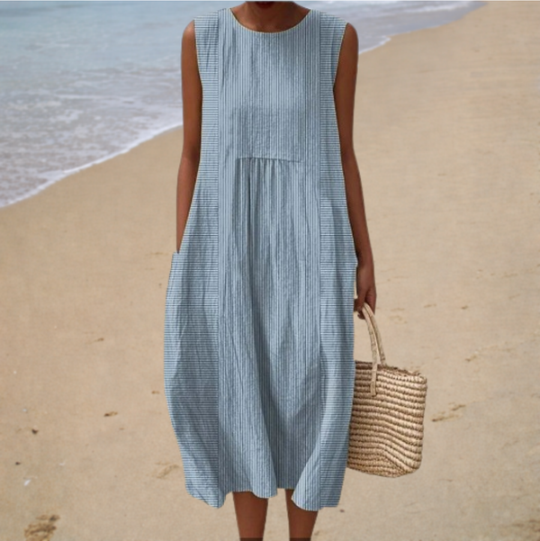 Vestido sin Mangas de Lino Azul Cielo
