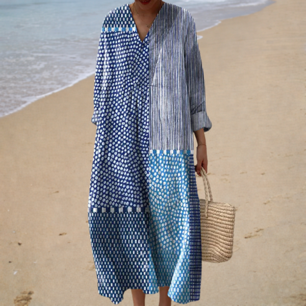 Vestido de Verano Azul de Lunares y Rayas