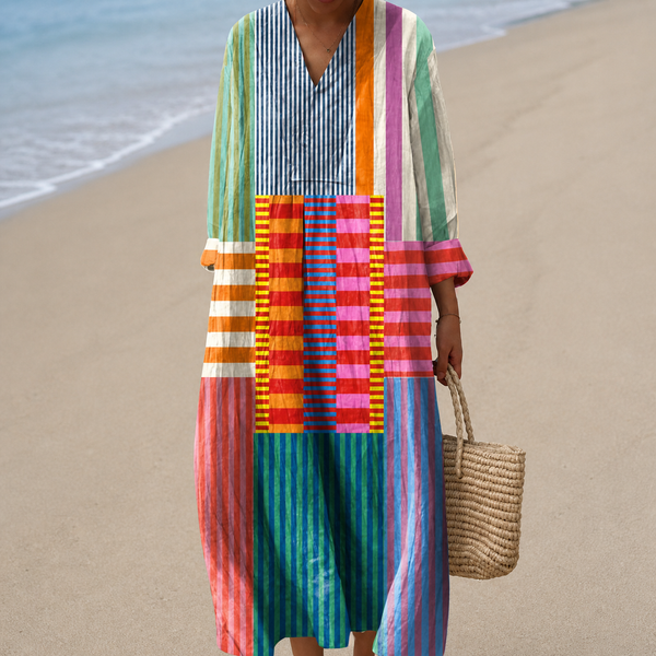 Vestido de Retales de Rayas Multicolores