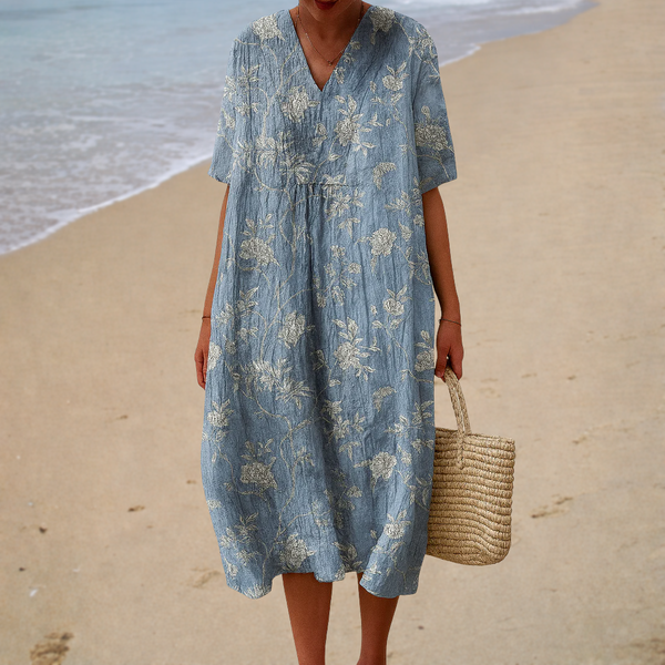 Vestido de Verano Azul con Flores Pequeñas